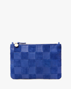 Flat Clutch w/ Tabs - Nappa & Suede Checker, Lagoon
