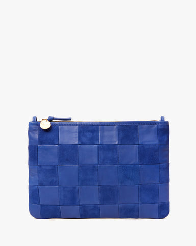 Flat Clutch w/ Tabs - Nappa & Suede Checker, Lagoon