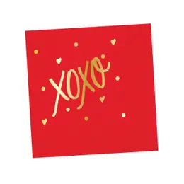 XOXO Valentine Napkins Red with Gold Foil