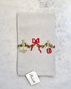 Garland on Taupe Due Olive Kitchen Towel (COL.37 EMBR.FESTO14)