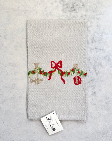 Garland on Taupe Due Olive Kitchen Towel (COL.37 EMBR.FESTO14)