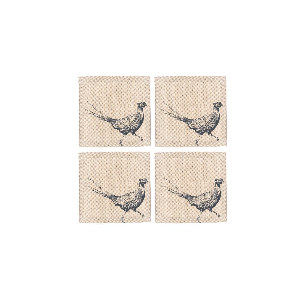 4 Linen Coasters - Pheasant