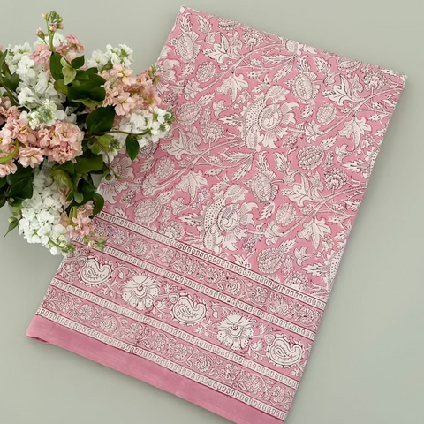 Pink Block Print Tablecloth by Don Lino