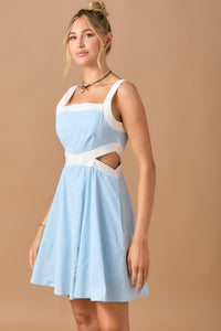 Blue Square Neckline Dress