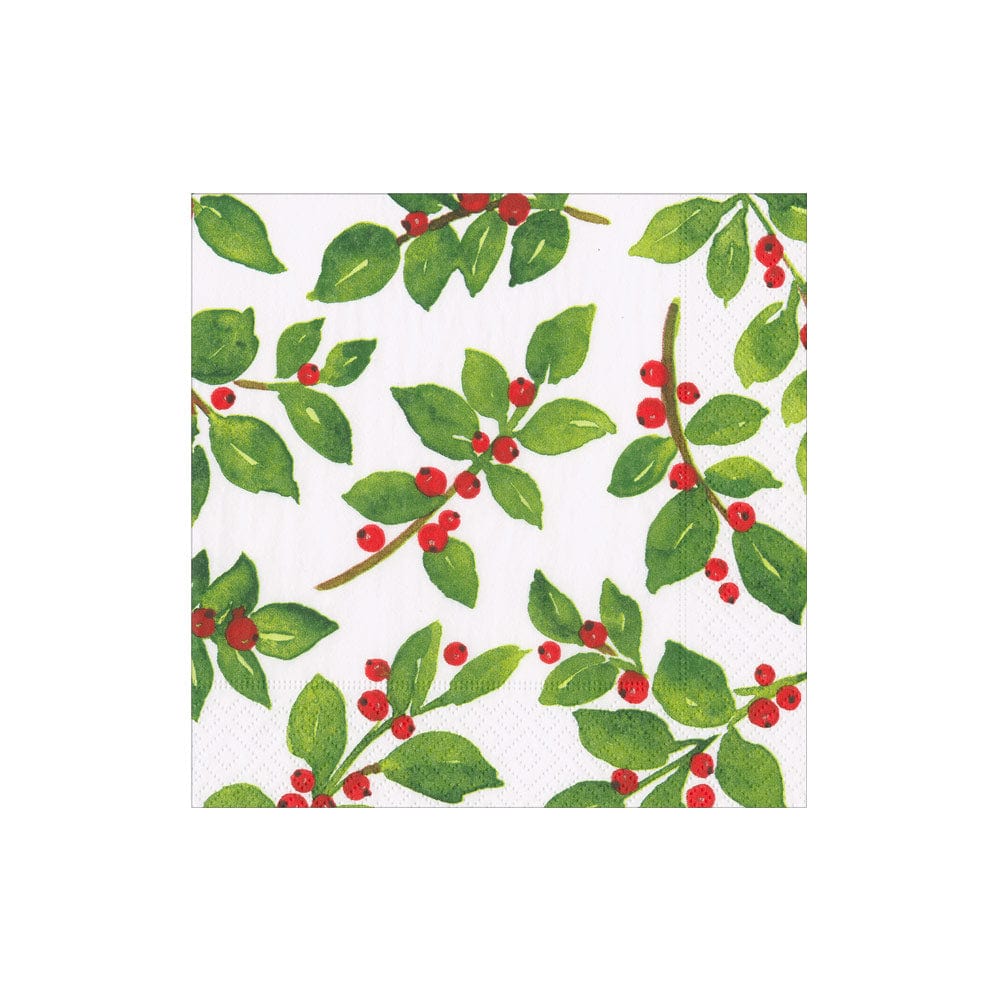 Painted Holly White Cocktail Napkins