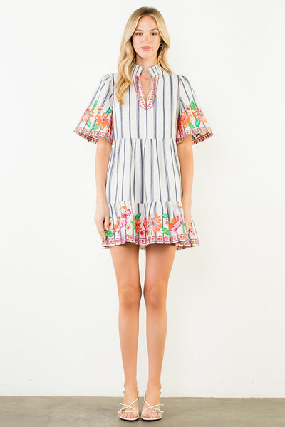 Embroidered Stripe Dress