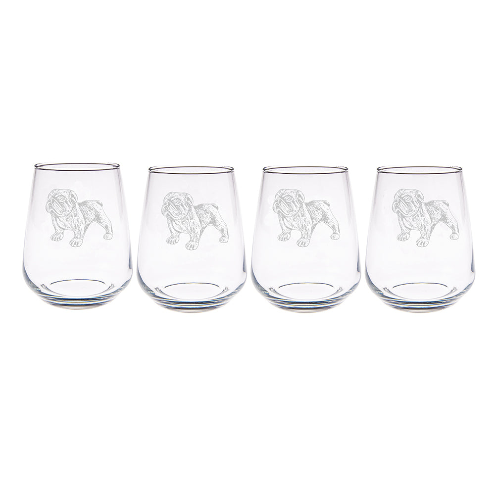 4 Stemless Glasses - Bulldog