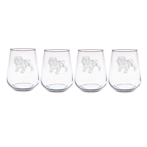 4 Stemless Glasses - Bulldog