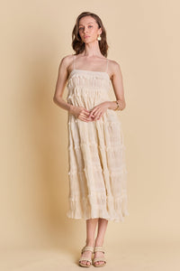 Cream Smocked Sleeveless Dress