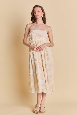 Cream Smocked Sleeveless Dress