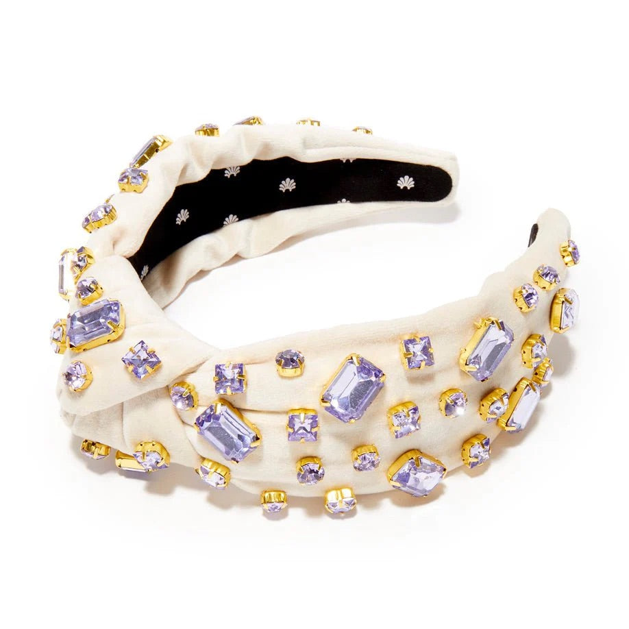 Lele Sadoughi Knotted Headband - Amethyst Sparkle Rectangle Crystal Velvet
