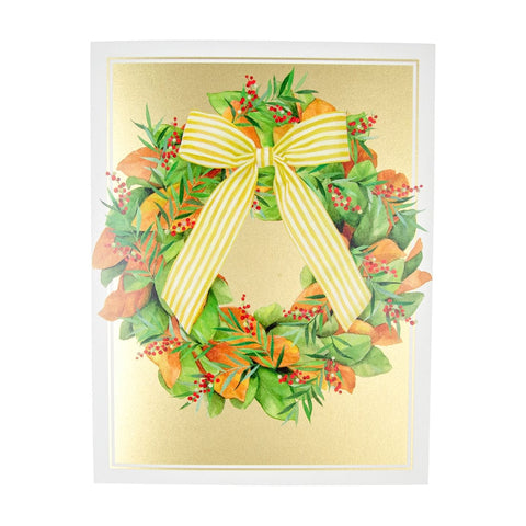 Magnolia Wreath with Stripe Christmas Card