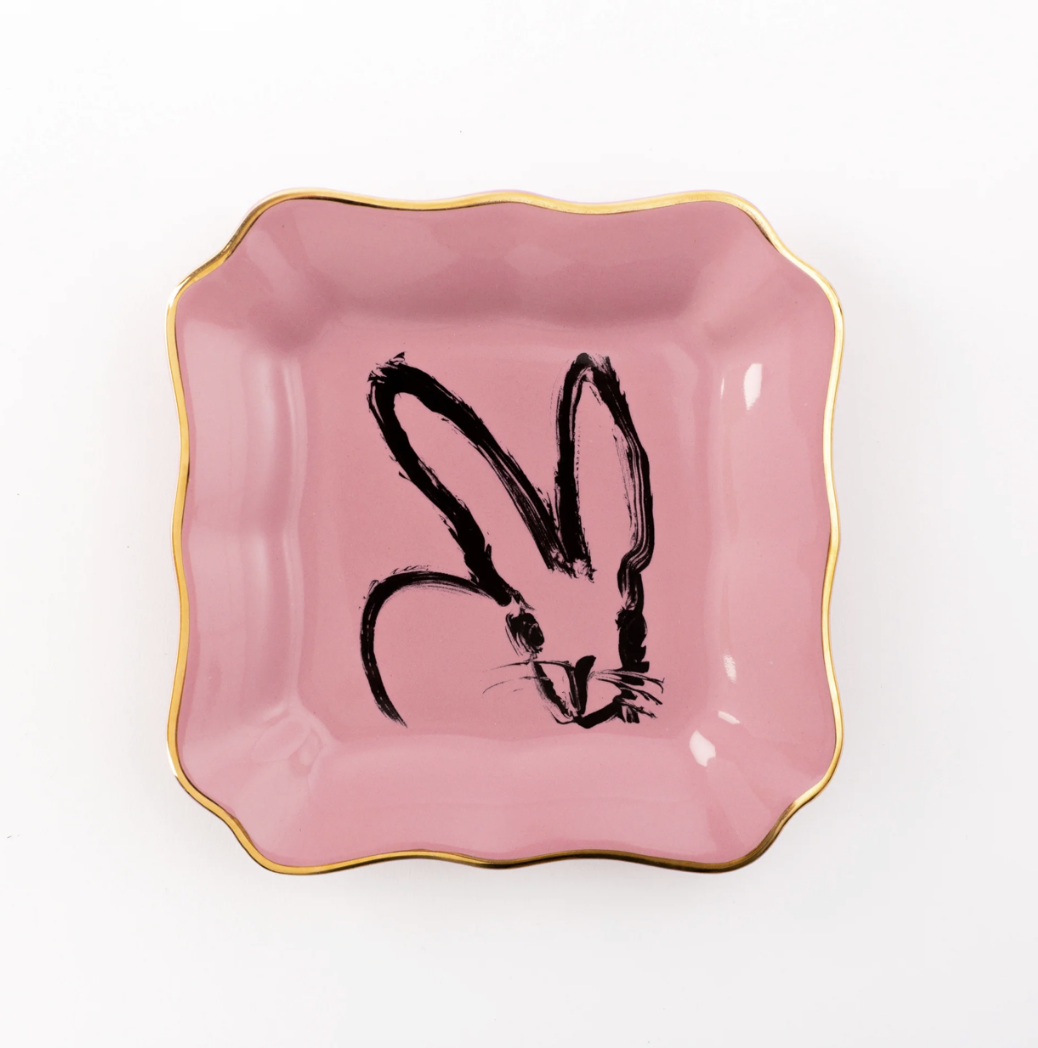 Hunt Slonem Bunny Portrait Plate with Hand Painted Gold Rim