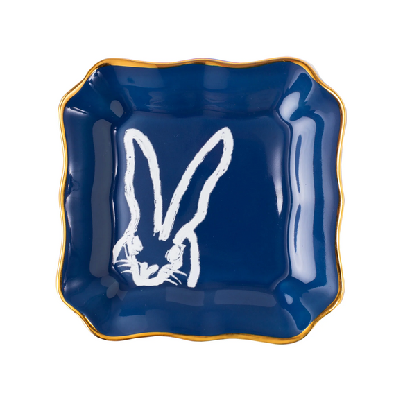 Hunt Slonem Bunny Portrait Plate with Hand Painted Gold Rim