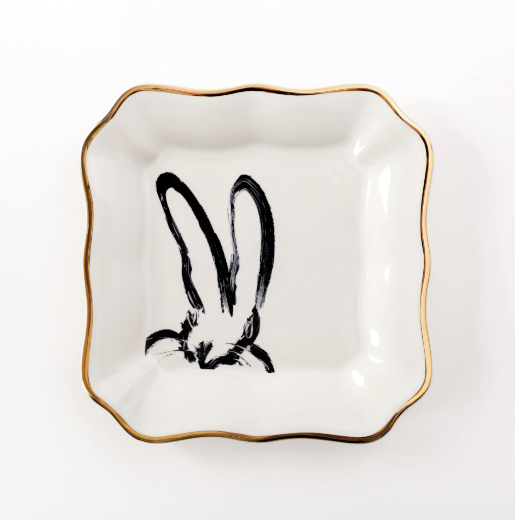 Hunt Slonem Bunny Portrait Plate with Hand Painted Gold Rim