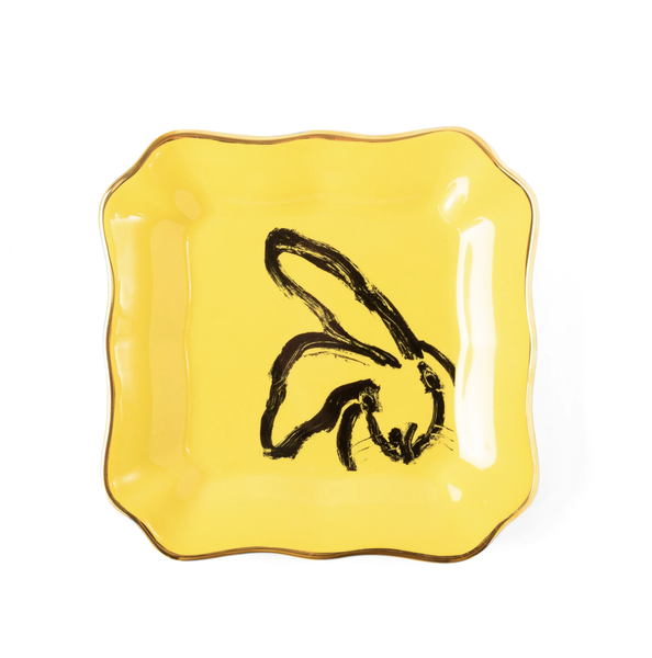 Hunt Slonem Bunny Portrait Plate with Hand Painted Gold Rim