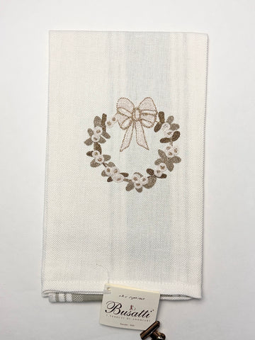 Wreath Embroidery on Due Fragole Border Kitchen Towel (Corona 17)