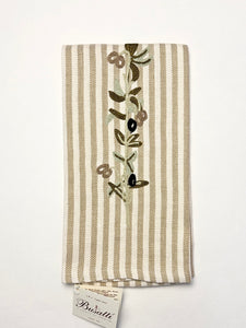 Olive Embroidery on Pomelo Stripe Kitchen Towel