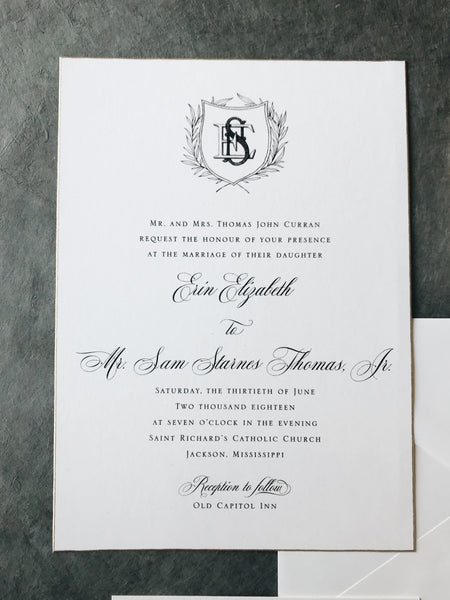 navy-gold-crest-wedding-invitation-calligraphy-monogram