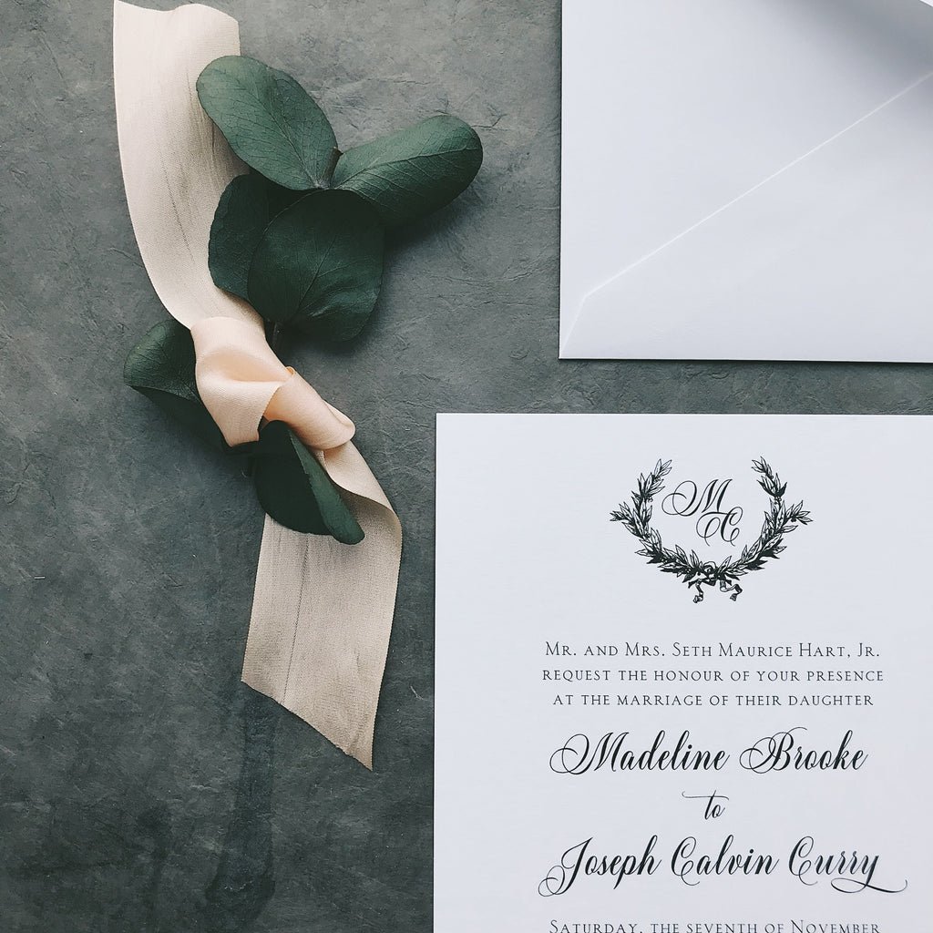 White Ink Wedding Invitation Set Black Paper Wedding 