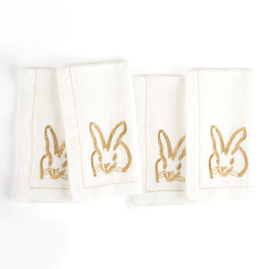 S4 Painted Bunny Linen Embroidered Dinner Napkin Gold