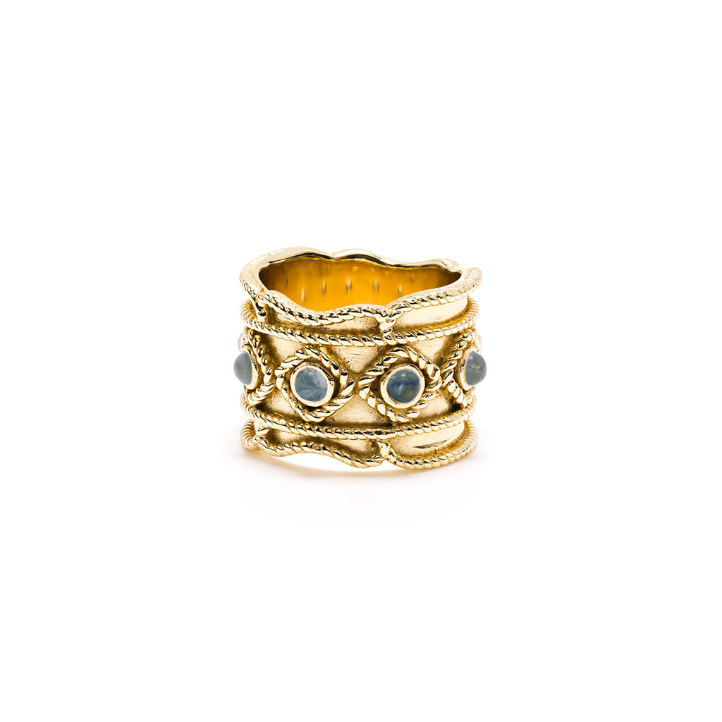 Victoria Ring Band in Hammered Gold/Blue Labradorite