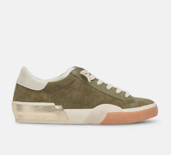 Zina Plush Sneakers Moss Perforated Suede