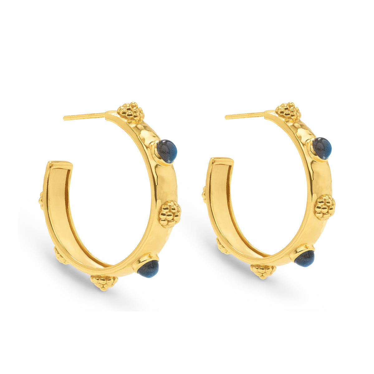 Cleopatra Hoop Earrings in Hammered Gold/Blue Labradorite