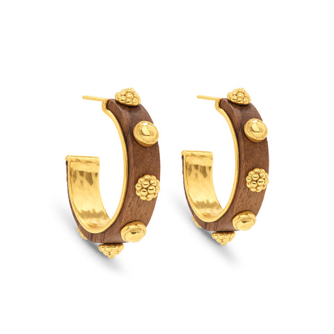Gaia Hoop Earrings in Hammered Gold/Teak