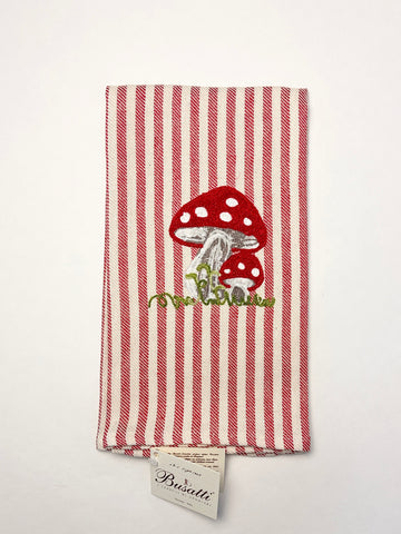 Mushroom Embroidery on Pomelo Stripe Kitchen Towel (Fungorosso 20)